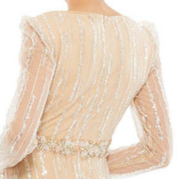 NEW WITH TAGS $698 Mac Duggal Long Sleeve Gown Champagne W/ Silver Sequins. SZ 4 - Picture 6 of 8